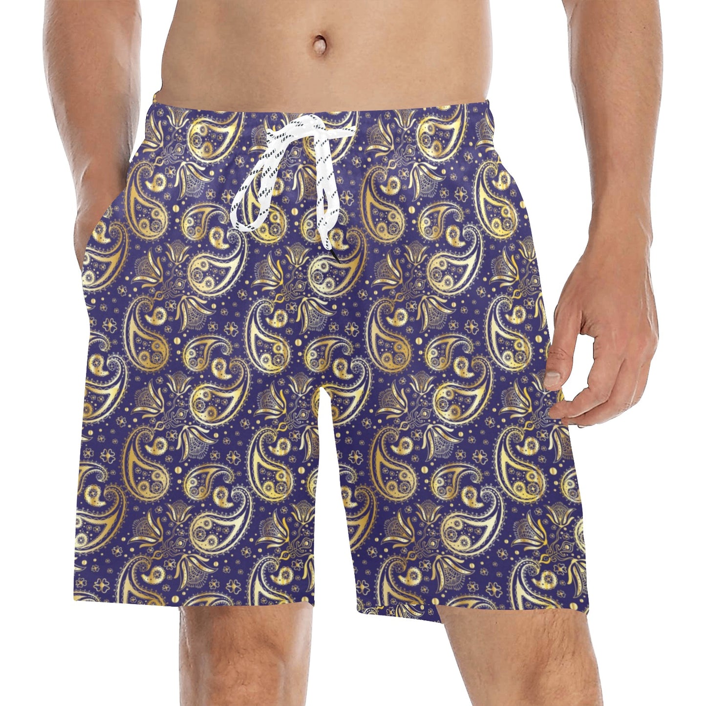 Paisley Blue Yellow Design Print Men's Swim Trunks Beach Shorts