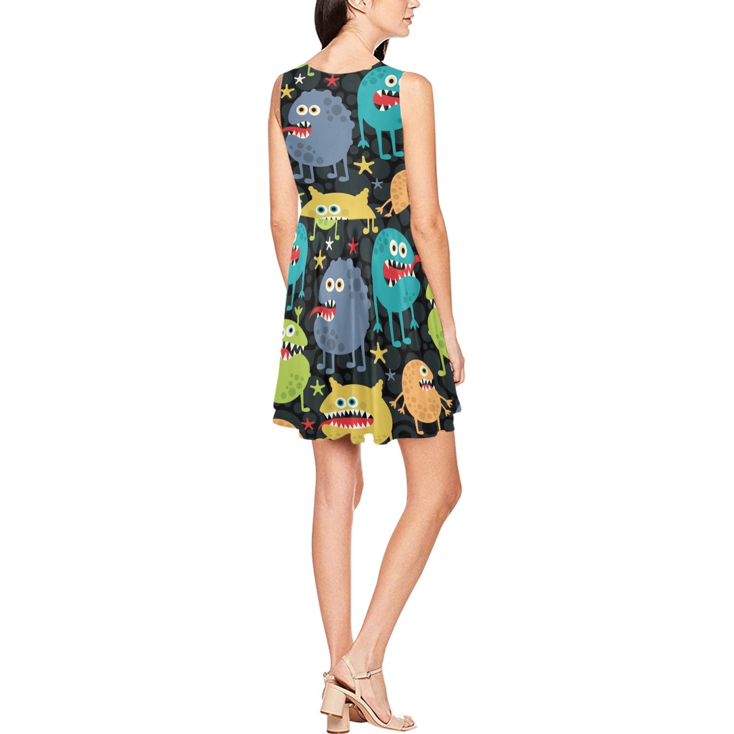 Monster Pattern Print Design 01 Sleeveless Dress