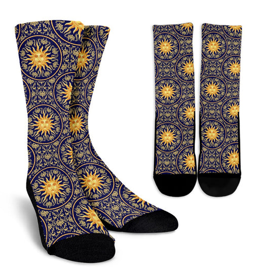 Celestial Gold Sun Face Crew Socks