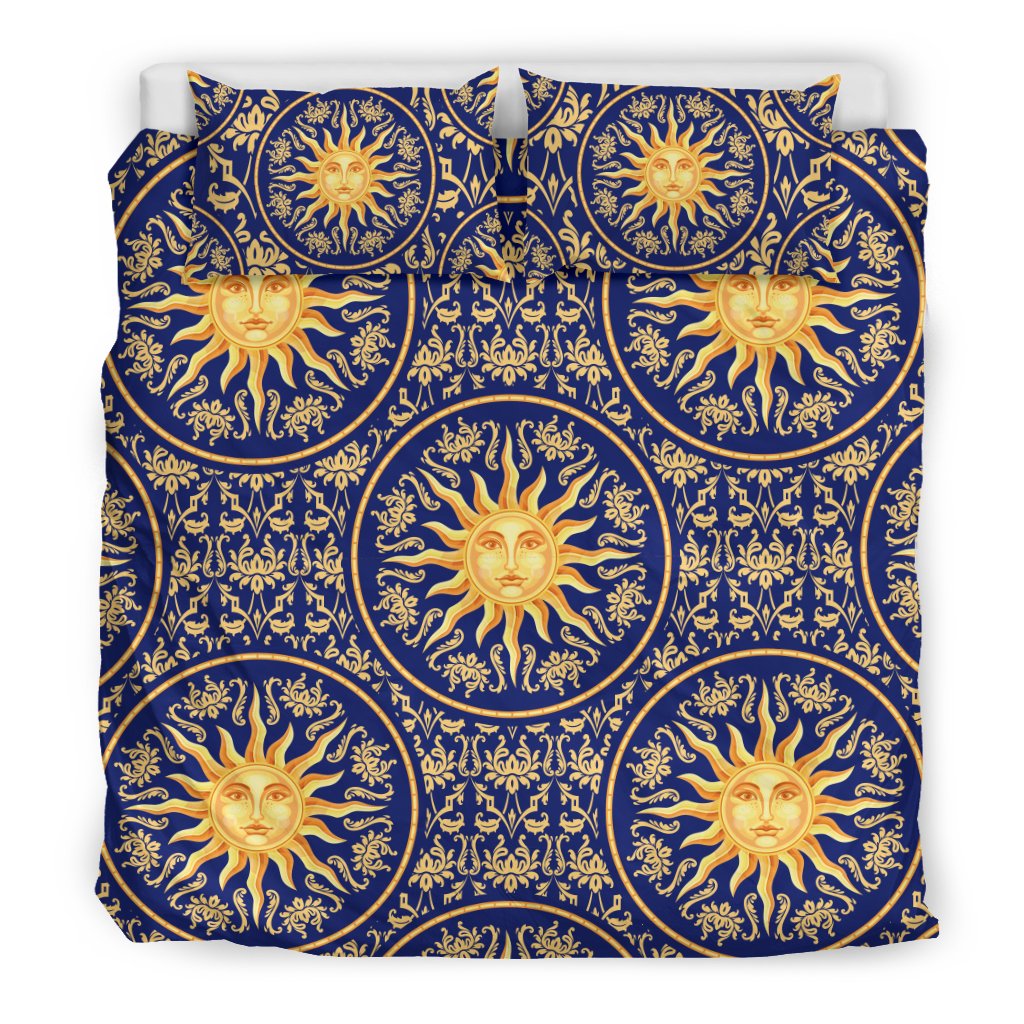 Celestial Gold Sun Face Duvet Cover Bedding Set