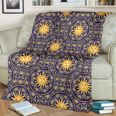 Celestial Gold Sun Face Fleece Blanket