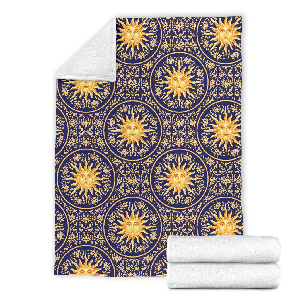 Celestial Gold Sun Face Fleece Blanket