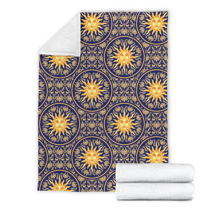 Celestial Gold Sun Face Fleece Blanket