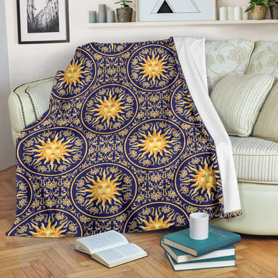 Celestial Gold Sun Face Fleece Blanket