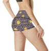 Celestial Gold Sun Face High Waisted Spandex Shorts-JTAMIGO.COM