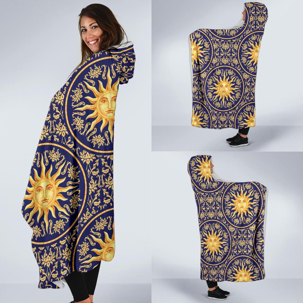 Celestial Gold Sun Face Hooded Blanket-JTAMIGO.COM