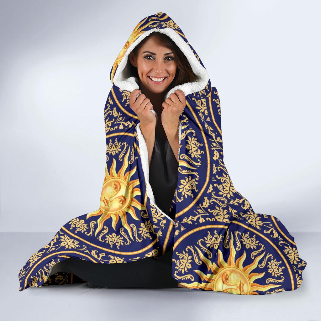 Celestial Gold Sun Face Hooded Blanket-JTAMIGO.COM