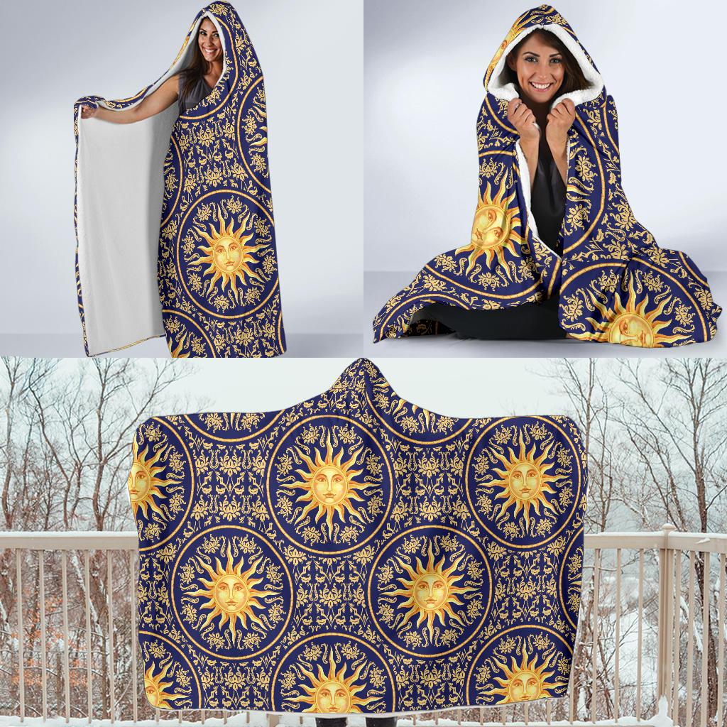 Celestial Gold Sun Face Hooded Blanket-JTAMIGO.COM
