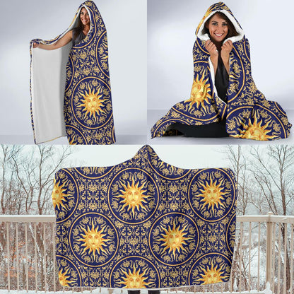 Celestial Gold Sun Face Hooded Blanket-JTAMIGO.COM
