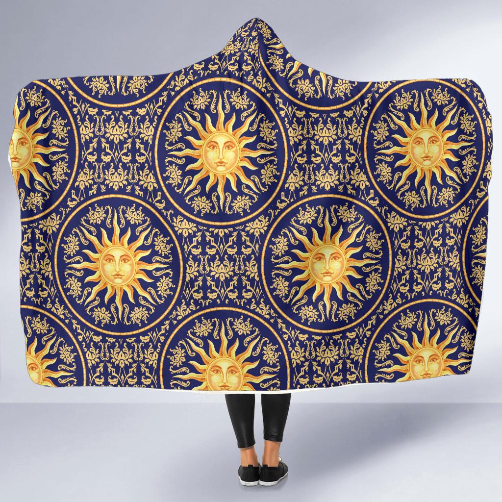 Celestial Gold Sun Face Hooded Blanket-JTAMIGO.COM