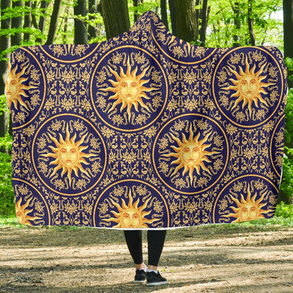 Celestial Gold Sun Face Hooded Blanket-JTAMIGO.COM