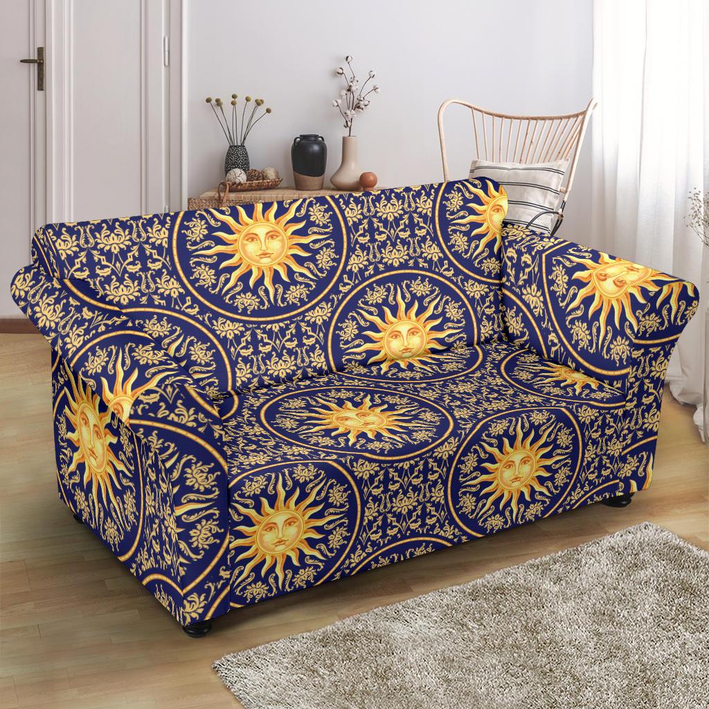 Celestial Gold Sun Face Loveseat Slipcover-JTAMIGO.COM