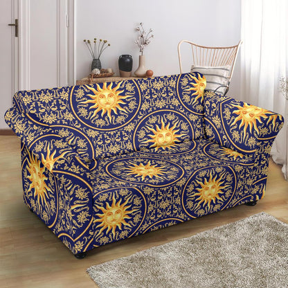 Celestial Gold Sun Face Loveseat Slipcover-JTAMIGO.COM