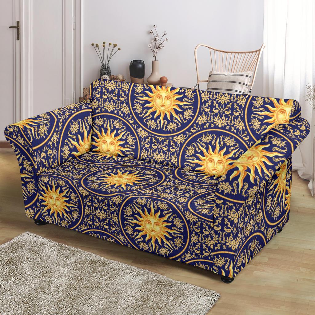 Celestial Gold Sun Face Loveseat Slipcover-JTAMIGO.COM