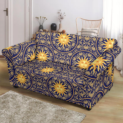 Celestial Gold Sun Face Loveseat Slipcover-JTAMIGO.COM