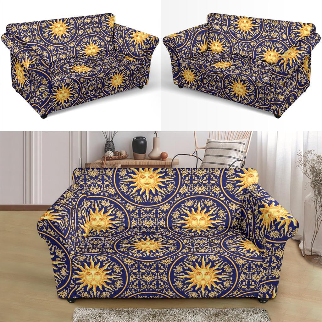 Celestial Gold Sun Face Loveseat Slipcover-JTAMIGO.COM