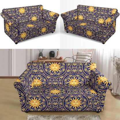 Celestial Gold Sun Face Loveseat Slipcover-JTAMIGO.COM