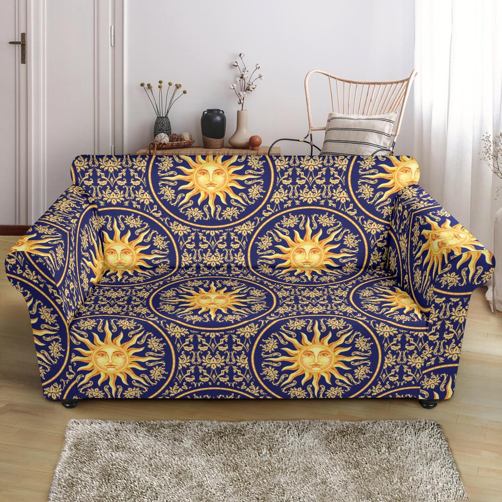 Celestial Gold Sun Face Loveseat Slipcover-JTAMIGO.COM