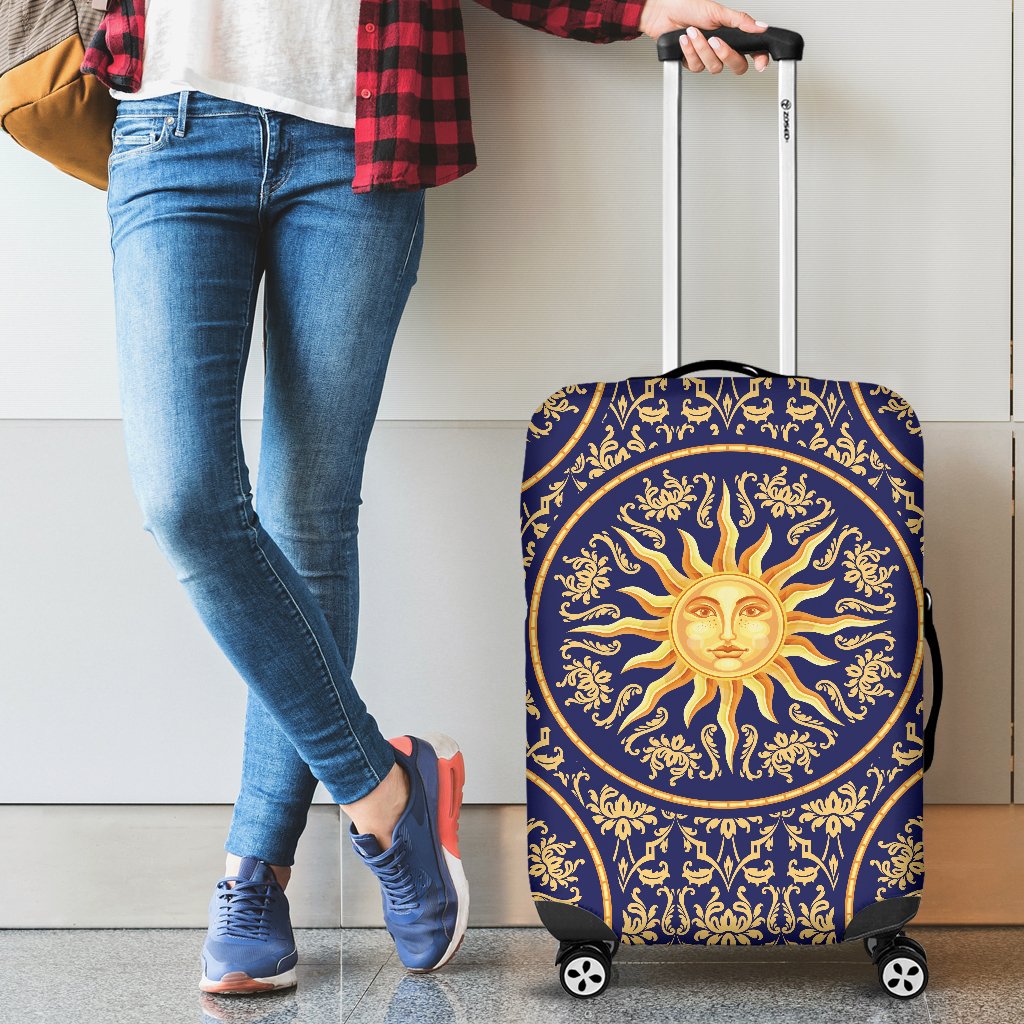 Celestial Gold Sun Face Luggage Cover Protector