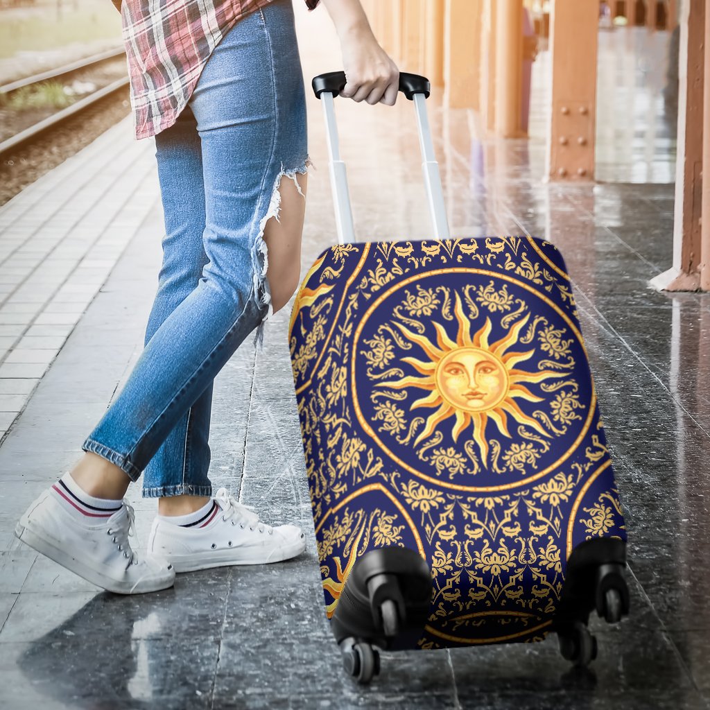 Celestial Gold Sun Face Luggage Cover Protector