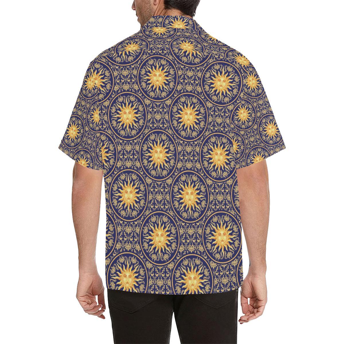 Celestial Gold Sun Face Men Aloha Hawaiian Shirt