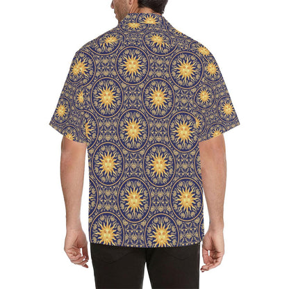 Celestial Gold Sun Face Men Aloha Hawaiian Shirt