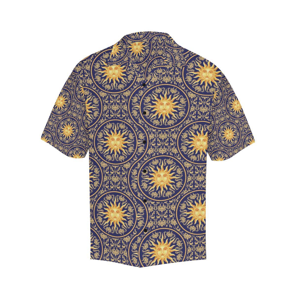 Celestial Gold Sun Face Men Aloha Hawaiian Shirt
