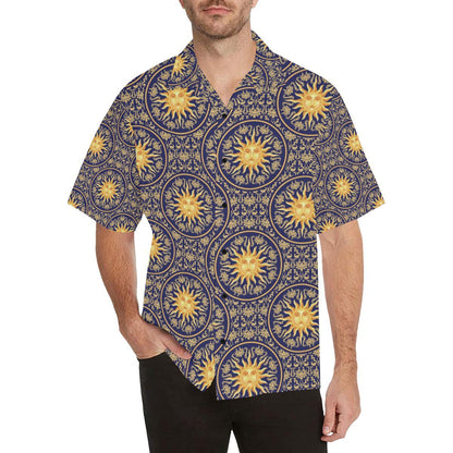 Celestial Gold Sun Face Men Aloha Hawaiian Shirt