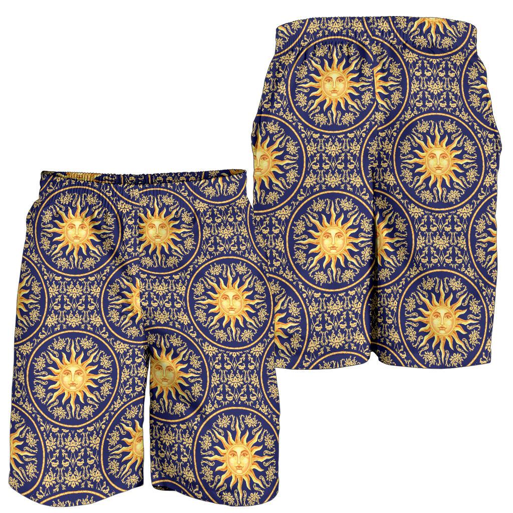 Celestial Gold Sun Face Mens Shorts-JTAMIGO.COM