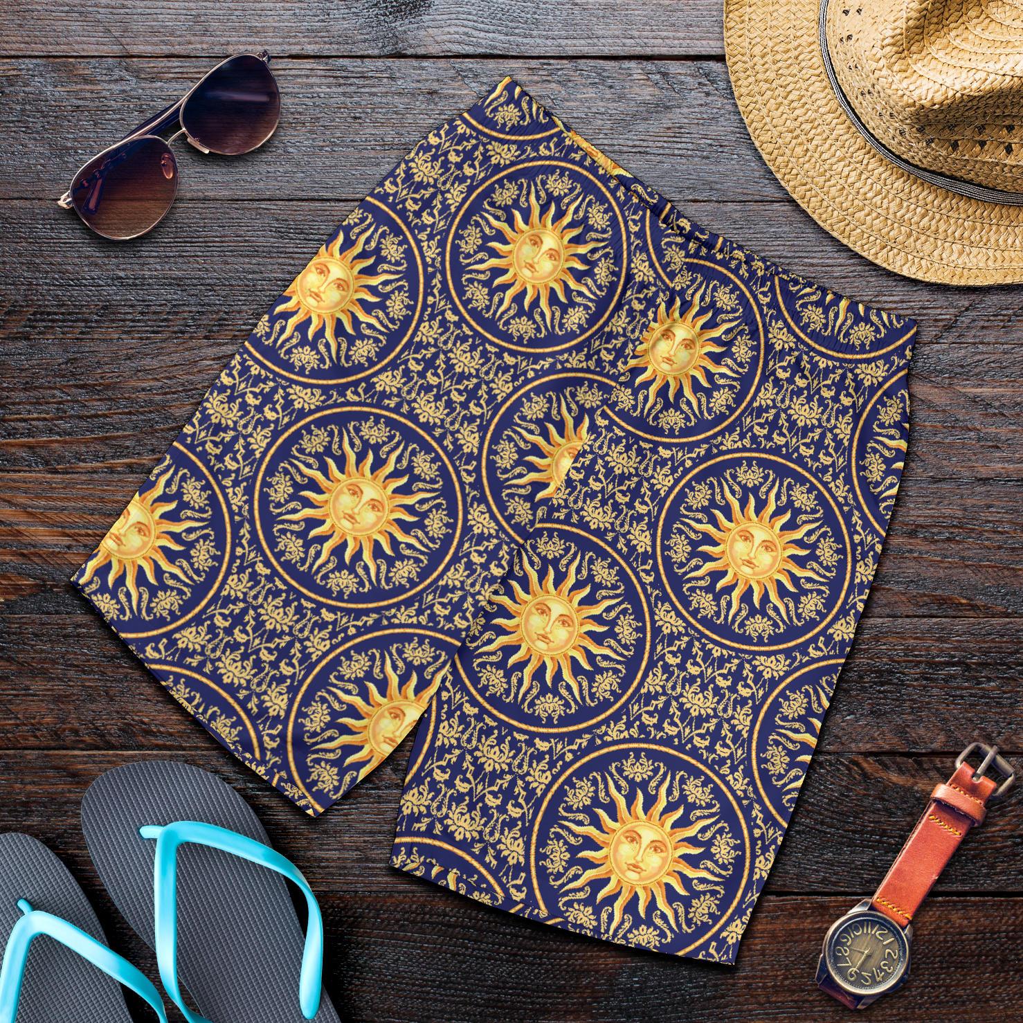 Celestial Gold Sun Face Mens Shorts-JTAMIGO.COM