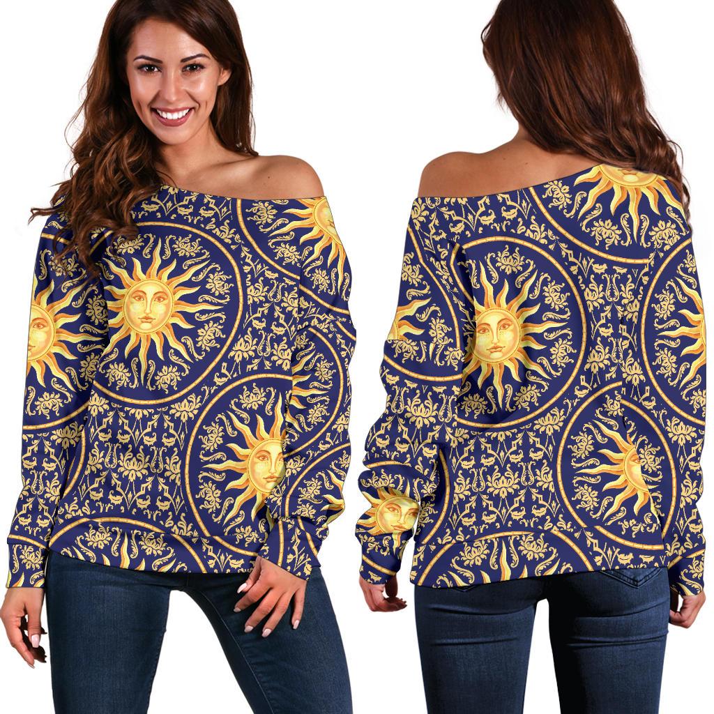 Celestial Gold Sun Face Off Shoulder Sweatshirt