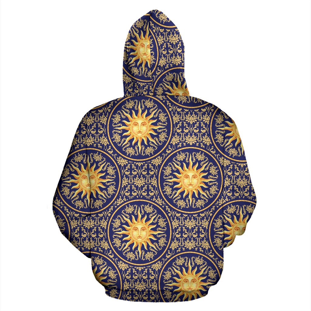 Celestial Gold Sun Face Pullover Hoodie