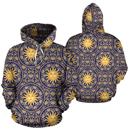 Celestial Gold Sun Face Pullover Hoodie
