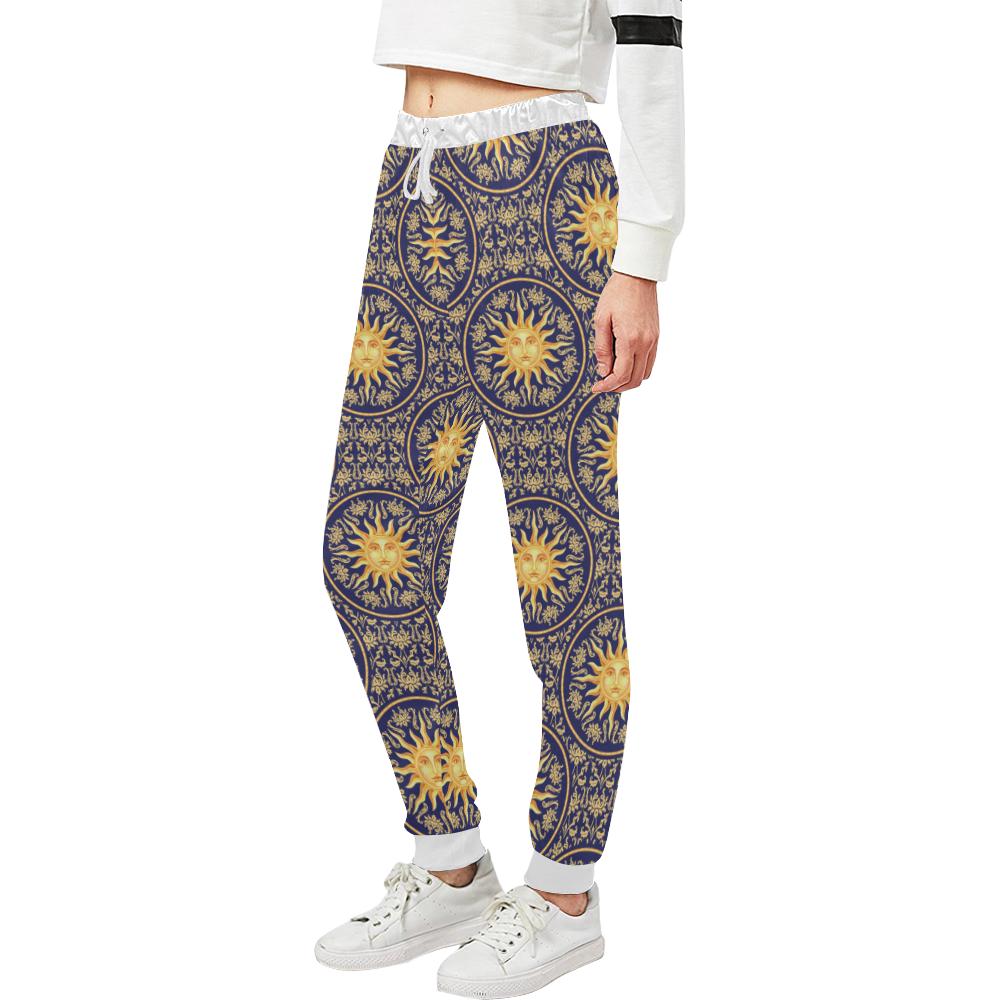 Celestial Gold Sun Face Unisex Casual Sweatpants (Model L11)-JTAMIGO.COM