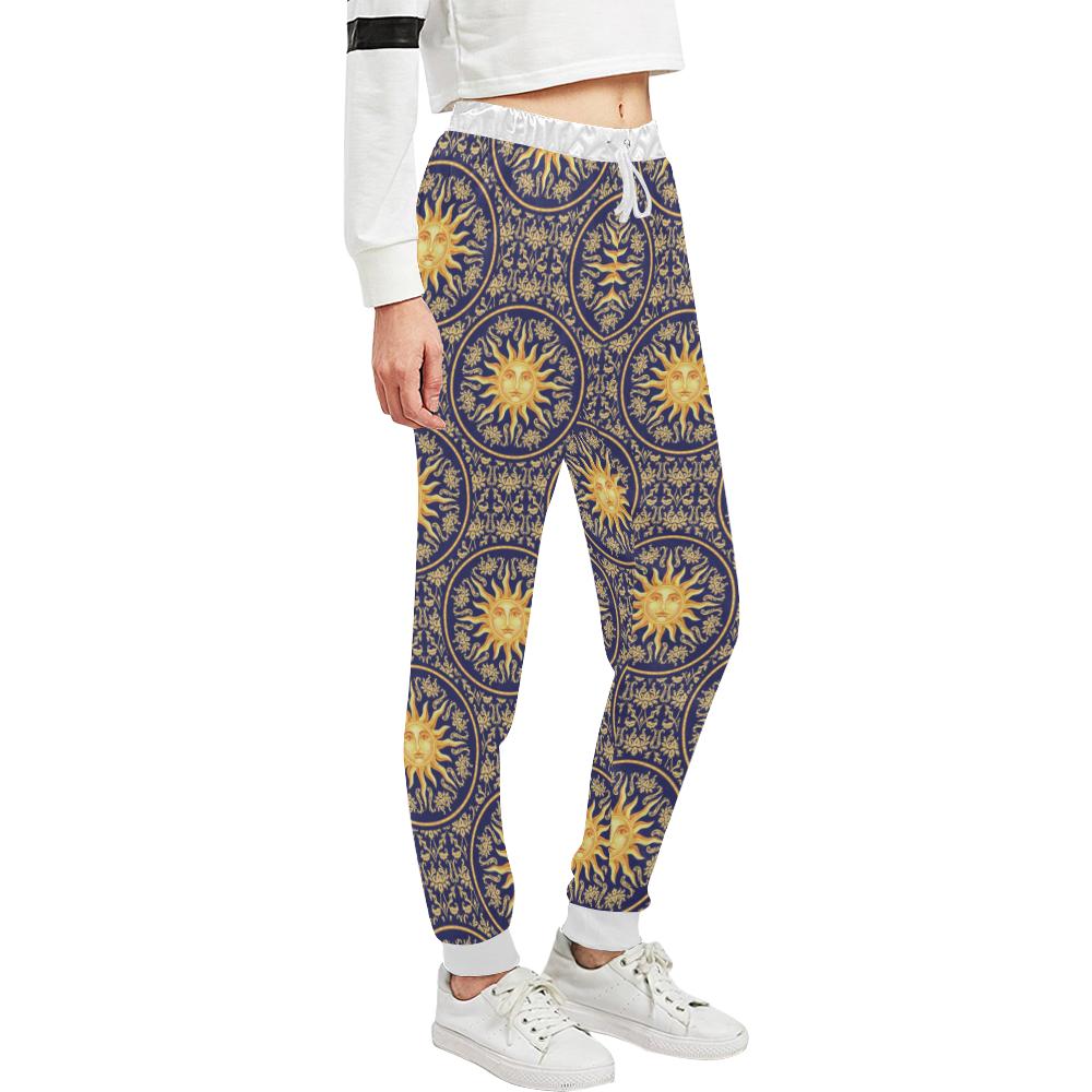 Celestial Gold Sun Face Unisex Casual Sweatpants (Model L11)-JTAMIGO.COM
