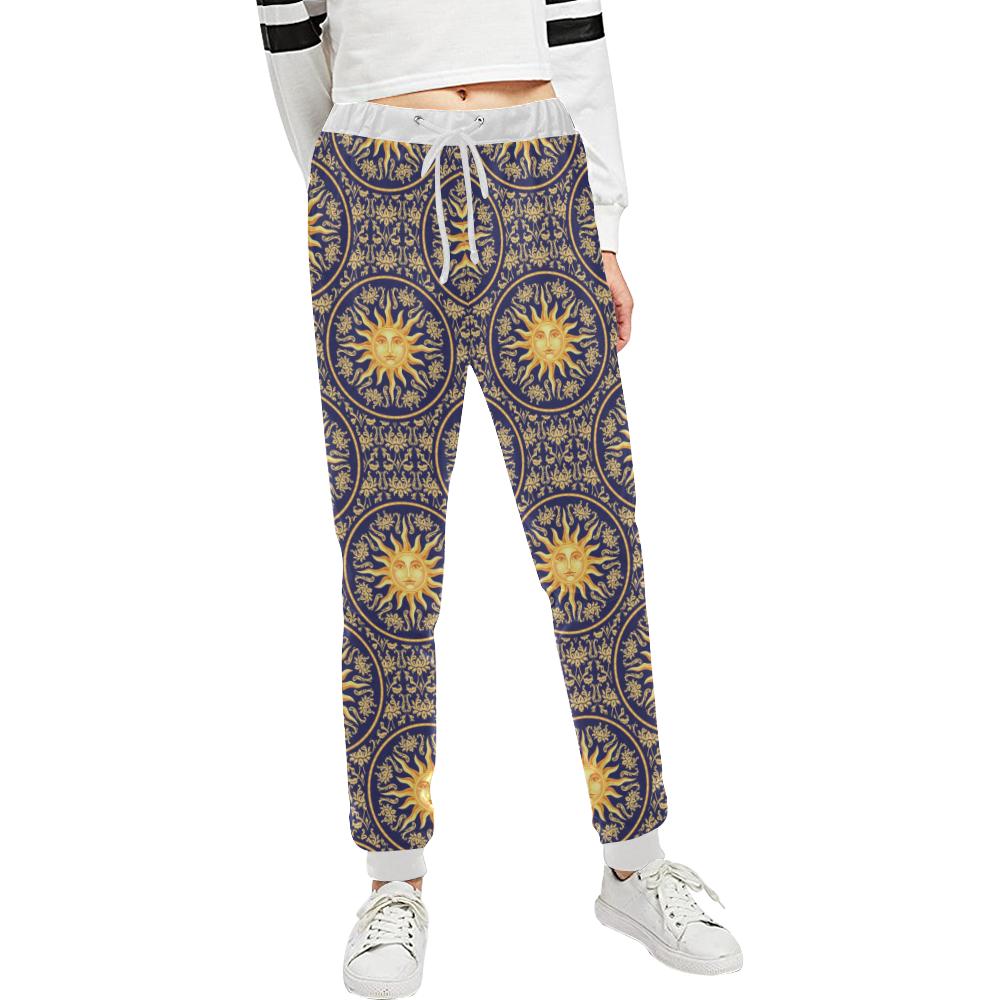 Celestial Gold Sun Face Unisex Casual Sweatpants (Model L11)-JTAMIGO.COM