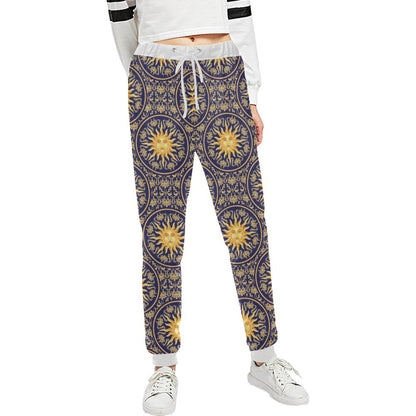 Celestial Gold Sun Face Unisex Casual Sweatpants (Model L11)-JTAMIGO.COM