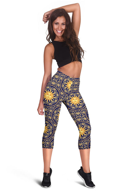 Celestial Gold Sun Face Women Capris
