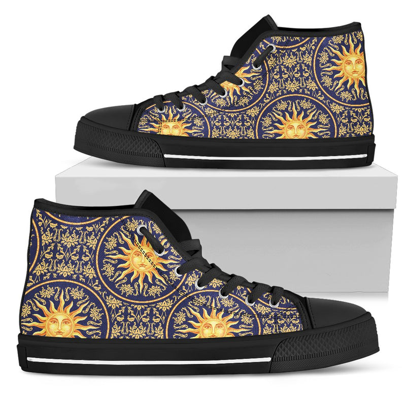 Celestial Gold Sun Face Women High Top Shoes