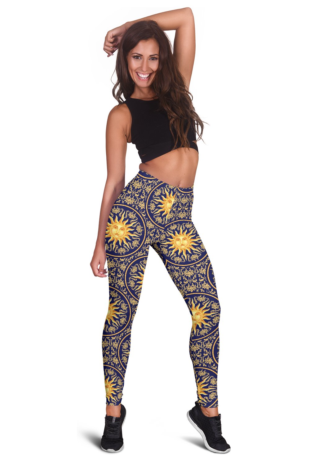 Celestial Gold Sun Face Women Leggings