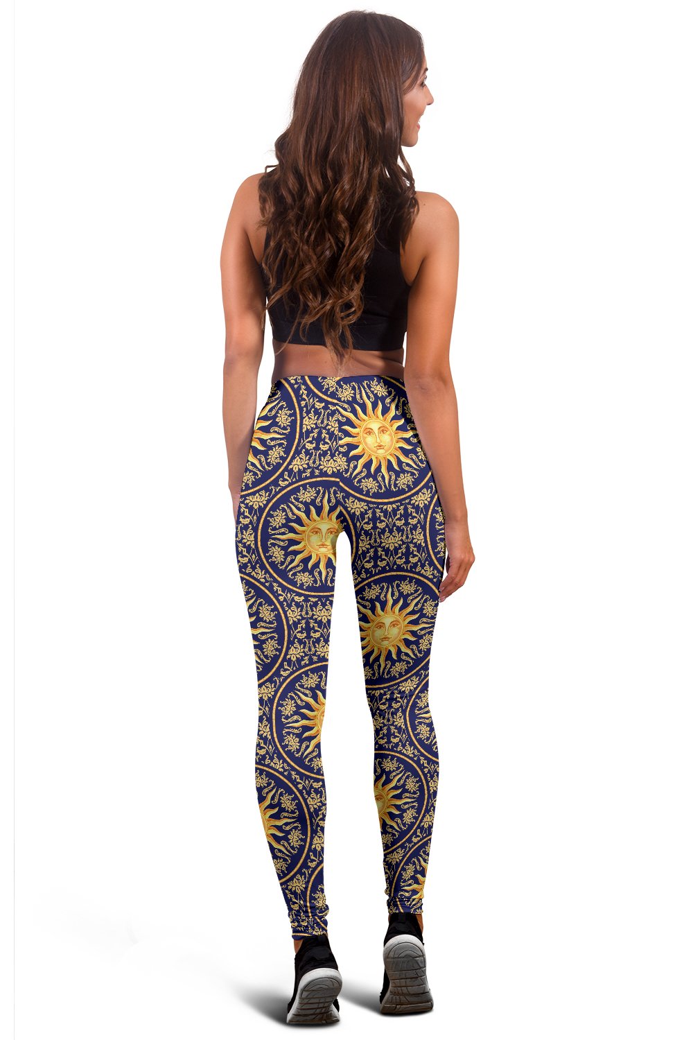 Celestial Gold Sun Face Women Leggings