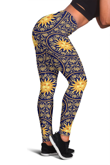 Celestial Gold Sun Face Women Leggings