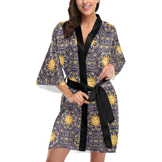 Celestial Gold Sun Face Women Short Kimono Robe