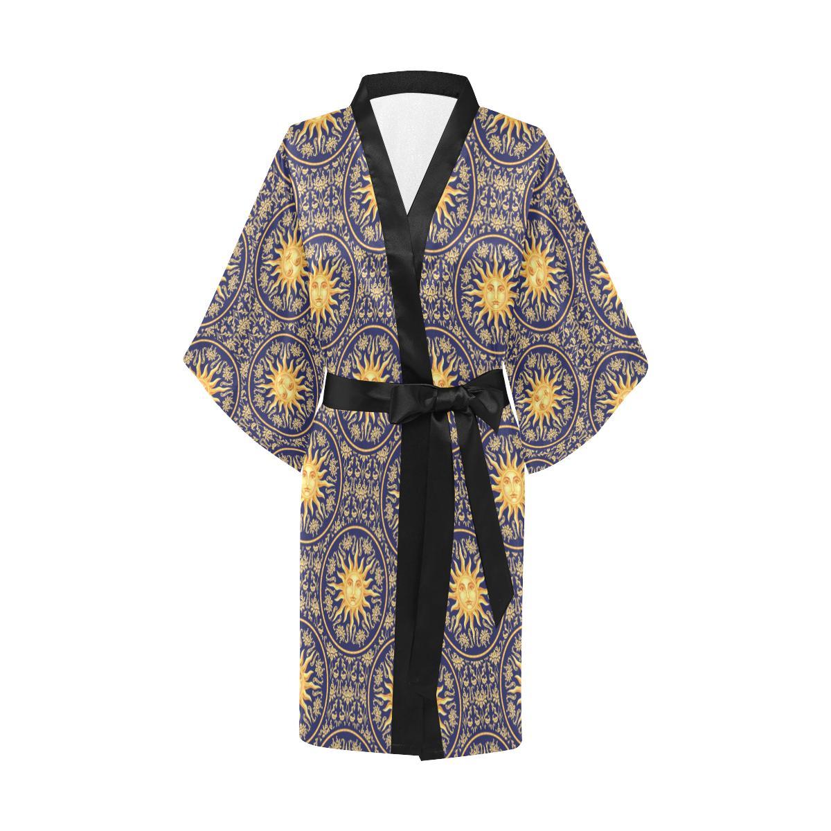 Celestial Gold Sun Face Women Short Kimono Robe