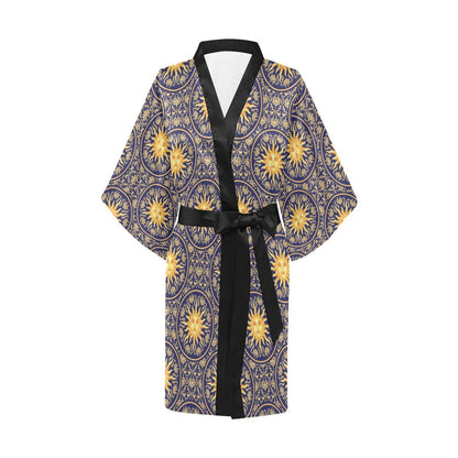 Celestial Gold Sun Face Women Short Kimono Robe