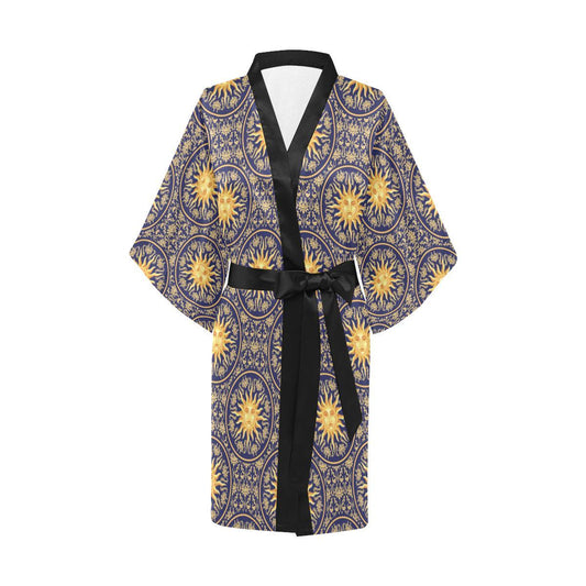 Celestial Gold Sun Face Women Short Kimono Robe