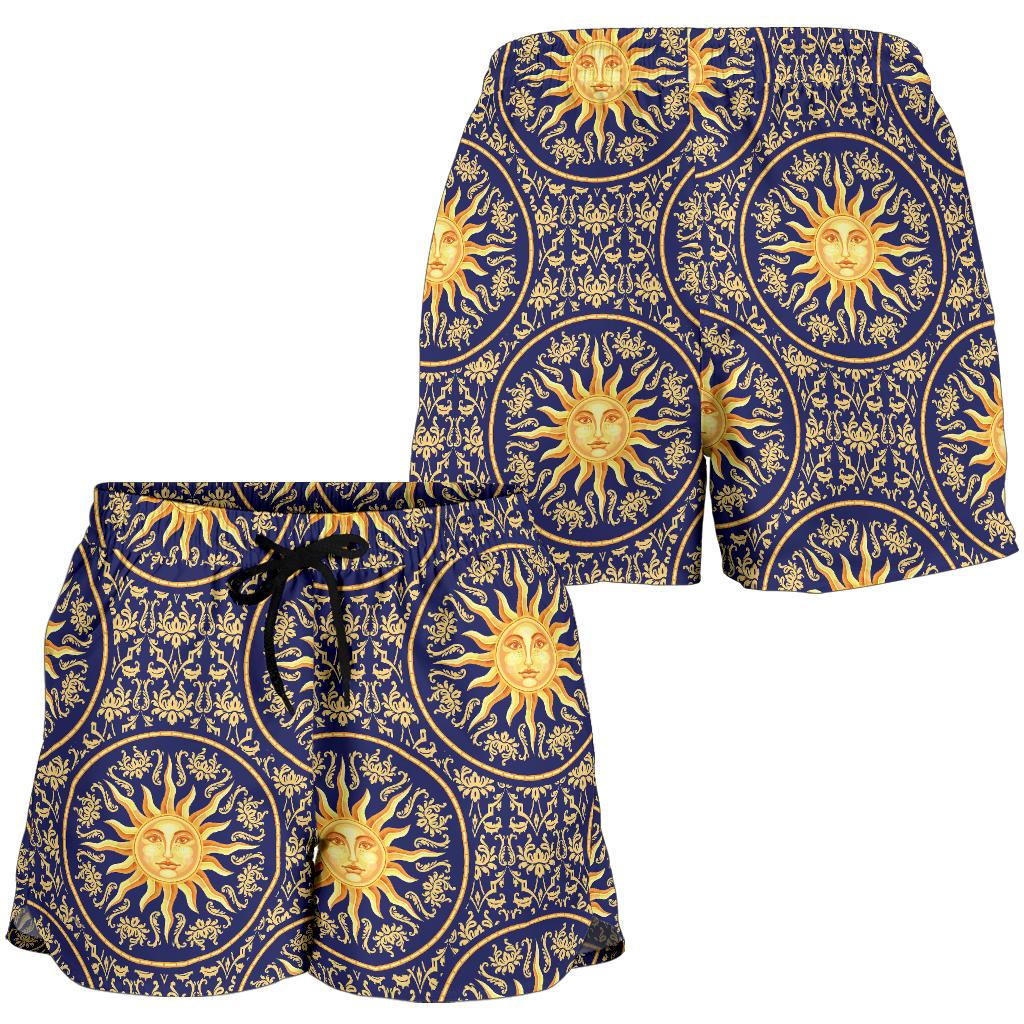 Celestial Gold Sun Face Women Shorts-JTAMIGO.COM