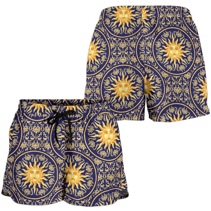 Celestial Gold Sun Face Women Shorts-JTAMIGO.COM