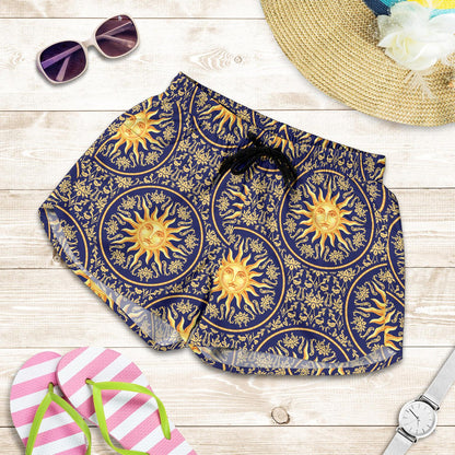 Celestial Gold Sun Face Women Shorts-JTAMIGO.COM
