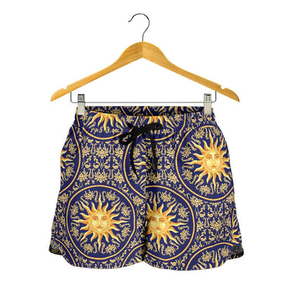Celestial Gold Sun Face Women Shorts-JTAMIGO.COM